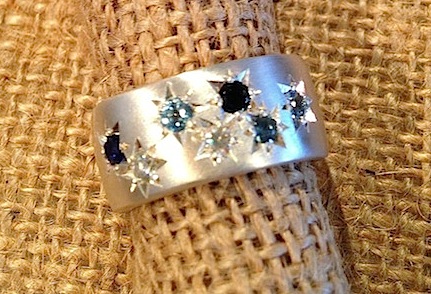 Debra Fallowfield| Brushed silver |sapphire moissanite starset | McAtamney Gallery and Design Store | Geraldine NZ